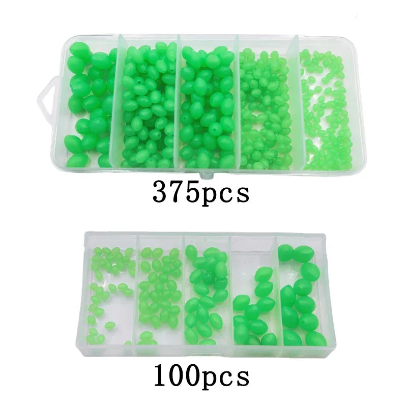 Luminous beads 100/375pcs olive green oval soft plastic fish beads anti-collision bean fishing gear accessories