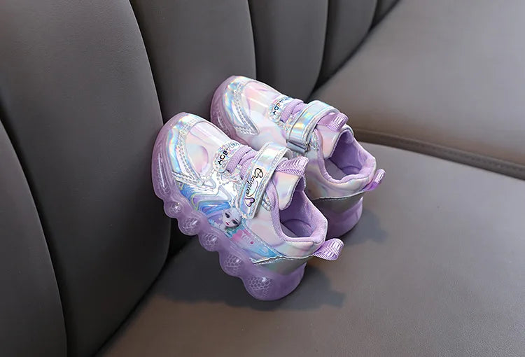 Princess Shoes Frozen Girls' LED Sneakers Children's lighting shoes Cartoon Cute Girl Learning Walking Casual Shoes