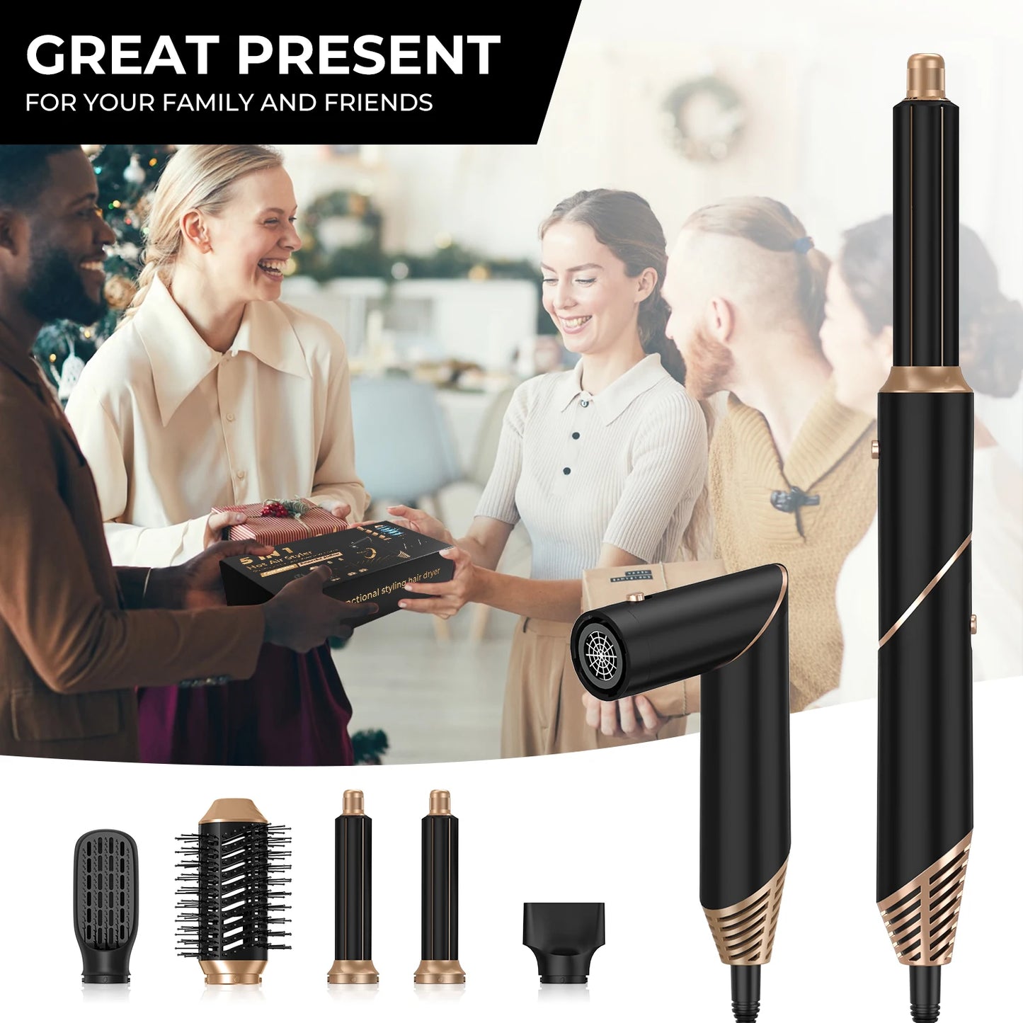 Professional Foldable Hair Dryer 5 In 1 Hair Styler Hot Air Brush Powerful Ionic Blow Dryer with Comb Automatic Hair Curler