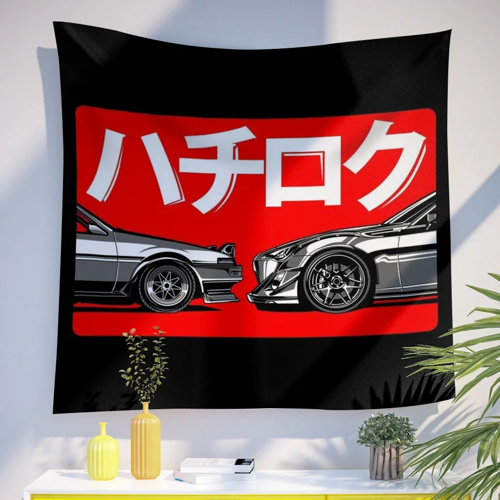 Jdm Car Japanese Racing Game Neon Sport Skyline  Sunset Tapestry Wall  Decorative  Bedroom