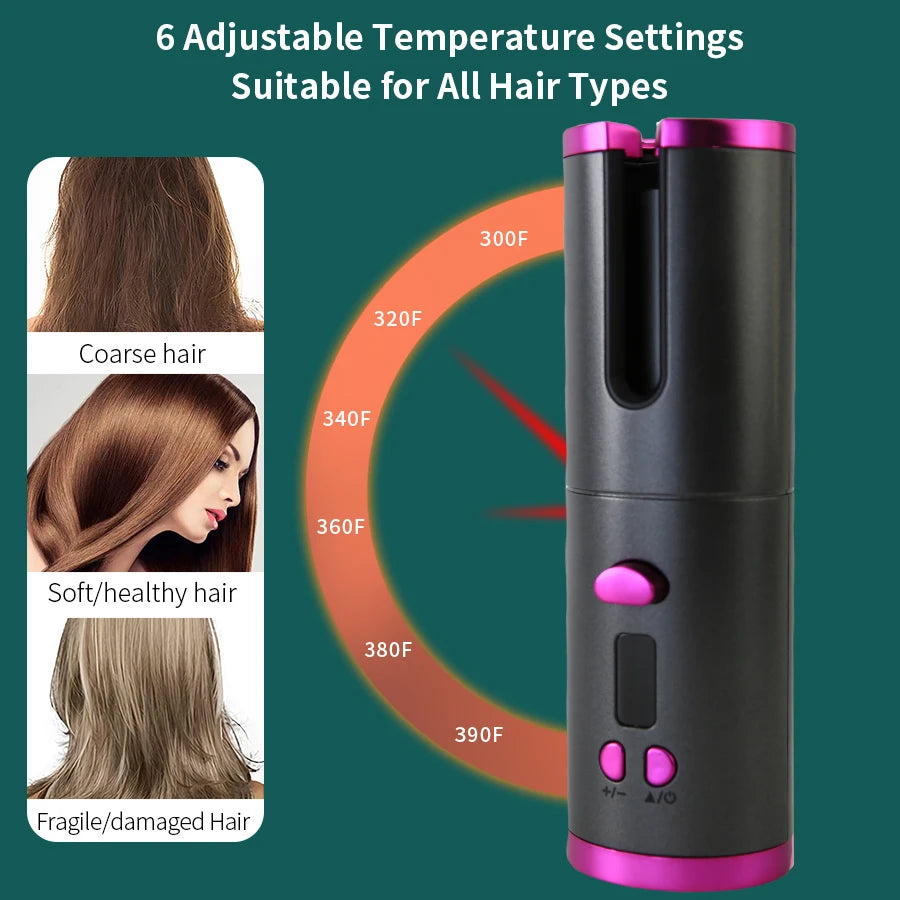 Hair Wavy Curlers Wireless Styling Tools Automatic Rotary Design Crimper Professional Rotating Looper Crimping Battery Charging