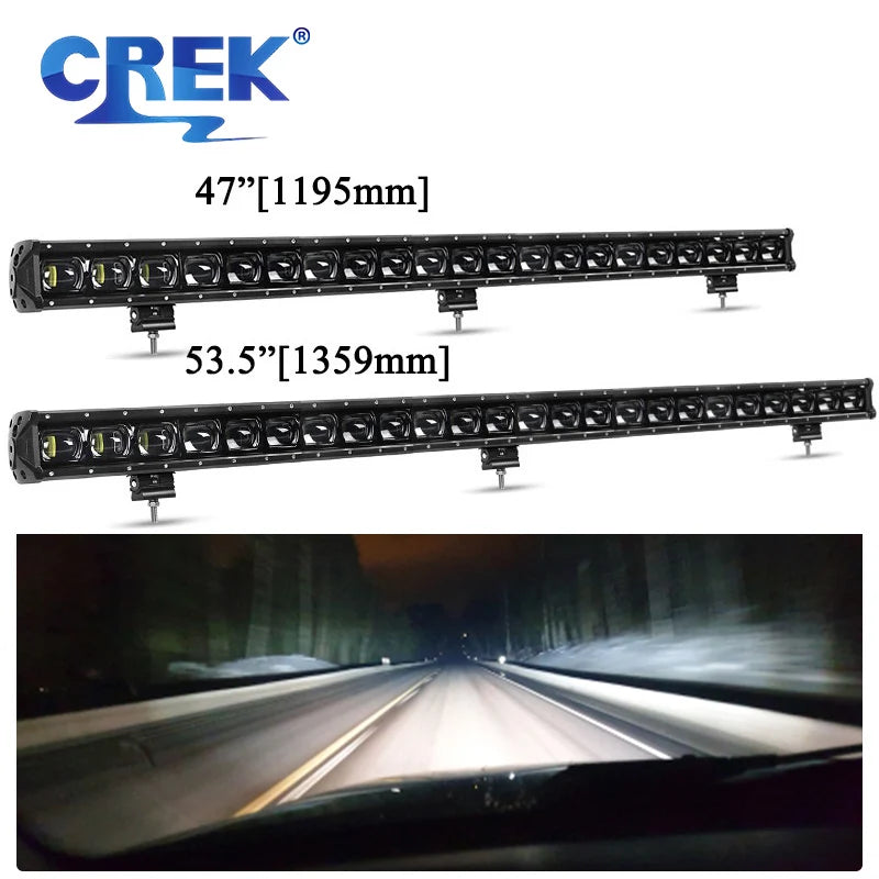 CREK 47" 53.5" Offroad Vehicle Up Top Overhead Driving LED Light Bar 9D Single Row Spot Beam Work Lightbar for Off Road Truck