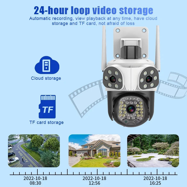 8K 15MP Three Screen WiFi Camera Outdoor HD IP CCTV Auto Tracking Security-Protection 4X Zoom 360° Outdoor Surveillance Camera