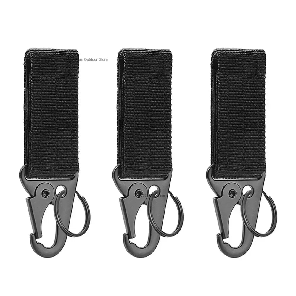 Tactical Gear Clip Carabiner Nylon Hook&Loop Belt Key Holder Black Metal Hook O-ring Buckle for Outdoor Sport Hiking Backpack