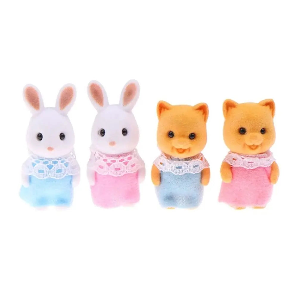 2PCS Kids Toys Rabbit Simulation Forest Animal Doll Tiger Duck Mini Forest Doll Figure Cat Model Mini Flocking Doll Girl