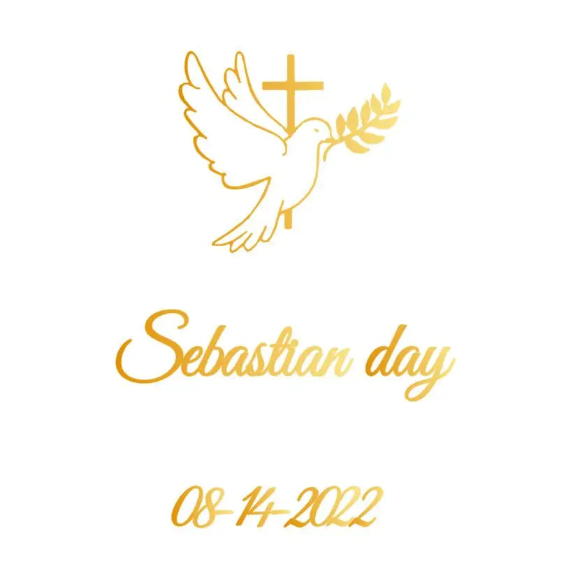 Personalized Gold Cross Dove Baby Baptism Stickers for Pillar Candle Wedding Naming Day Candles Decorations Vinyl decals