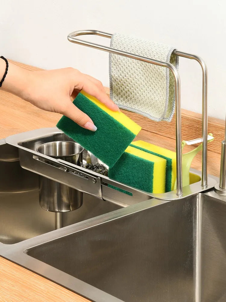 0136Telescopic  sink shelf kitchen Telescopic  sink holder  sink sponge basket rack holder Telescopic  sink  holder