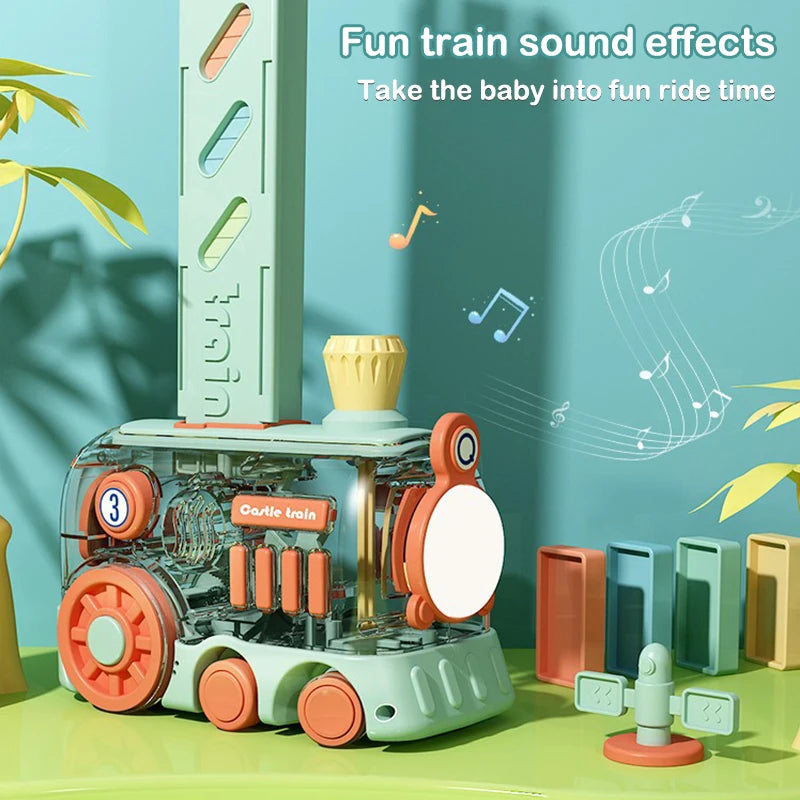 Kids Electric Domino Train Set Automatic Laying Colorful Domino Train with Lighting Sound Effects DIY Toys Kids Birthday Gift