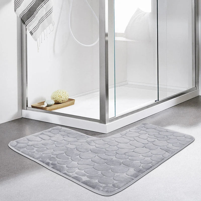 Cobblestone L-Shaped Bathroom Corner Mat Durable Water Absorption Low-Profile Floor Foot Mat Soft Non-slip Bath Mat Bathroom Rug