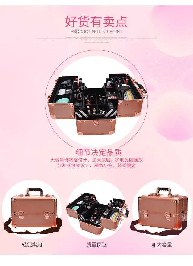 2024 New Professional Makeup Box Aluminum Alloy Make Up Organizer Women Cosmetic Case Travel Large Capacity Suitcase Bag