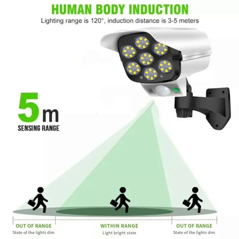 77 led security dummy camera solar light motion sensor wireless outdoor flood light IP65 Waterproof lamp 3 mode for home garden