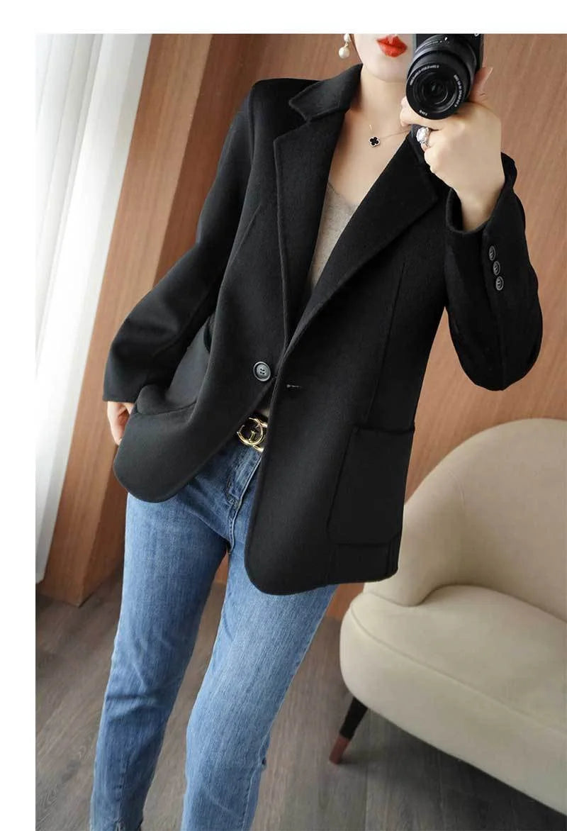 2024 Women Woolen Blazer Jacket Female Lining Autumn Suit Coat Femme Autumn And Winter Thickening Wool Blazer Coats Large Size