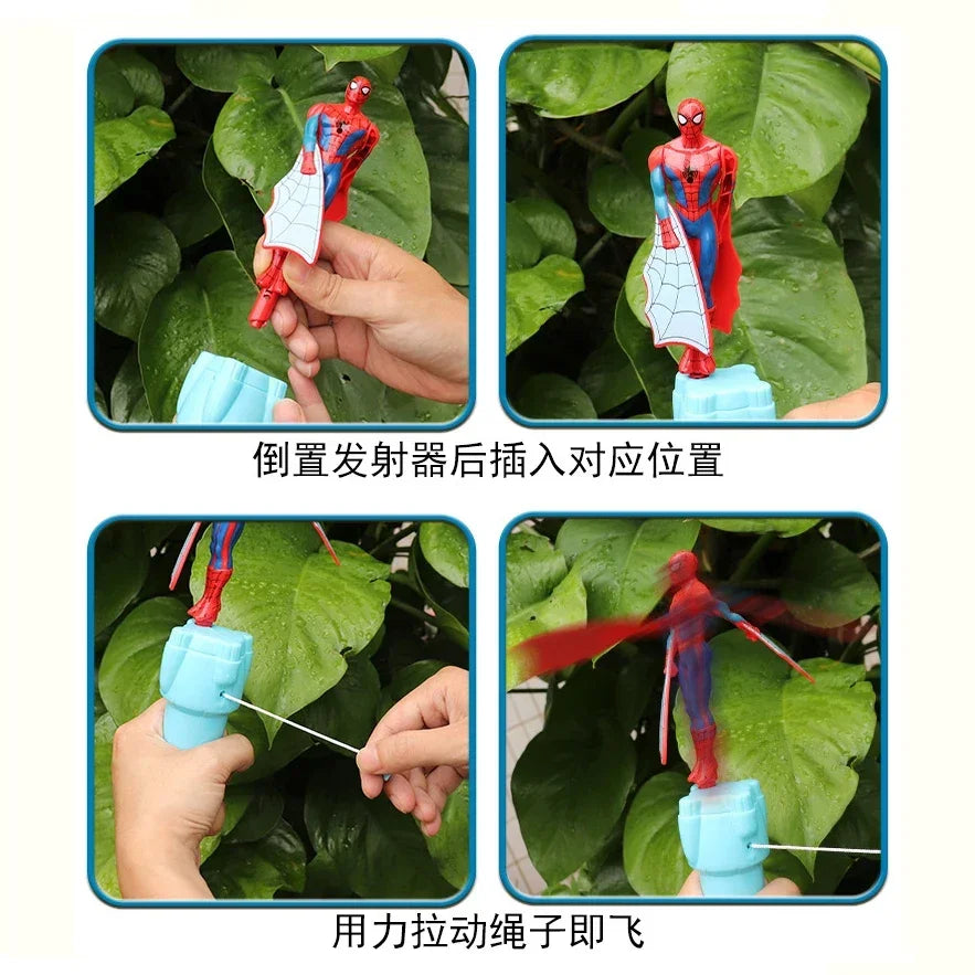 Anime Spiderman Bamboo Dragonfly Flying Toy Iron Man Captain Rotating String Flying Toys Outdoor Toy for Boys Children Gift