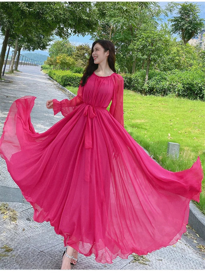 2024 Maxi Dress Women's Sundress Abaya Dubai Chiffon Muslim Dresses New African Turkey Islam Kaftan Robe Long Dresses Vestidos