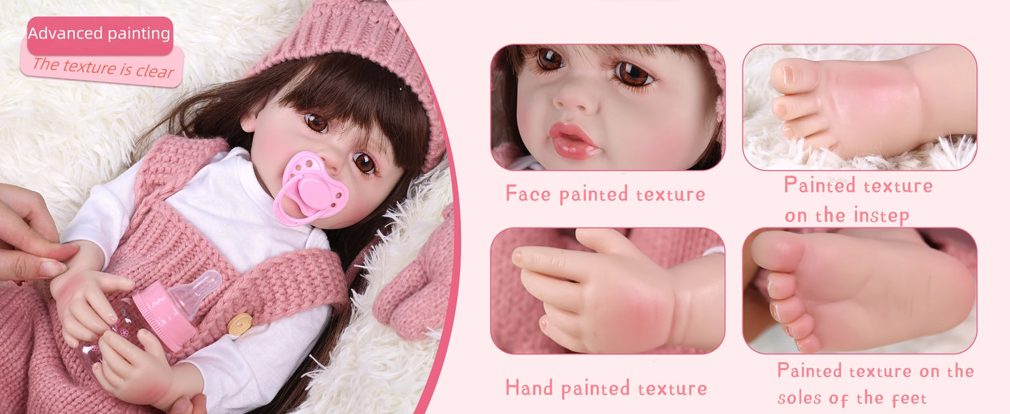 2024 New Doll 55 CM 22 Inch Pink Girl Princess Baby Doll The latest design Birthday Christmas Gift Realistic dolls High quality