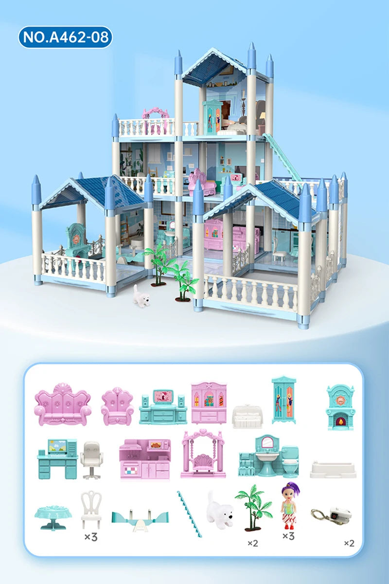 New Diy House Kit Big Dollhouse For Children Bb House Building Doll Furniture Miniature Doll Villas Girls Xmas Gifts Kids Toys