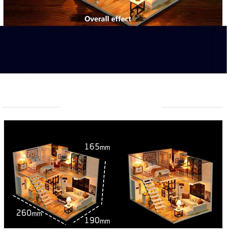 Assemble DIY Wooden House Dollhouse kit Wooden Miniature Doll Houses Miniature Dollhouse toys With Furniture LED Lights Gift