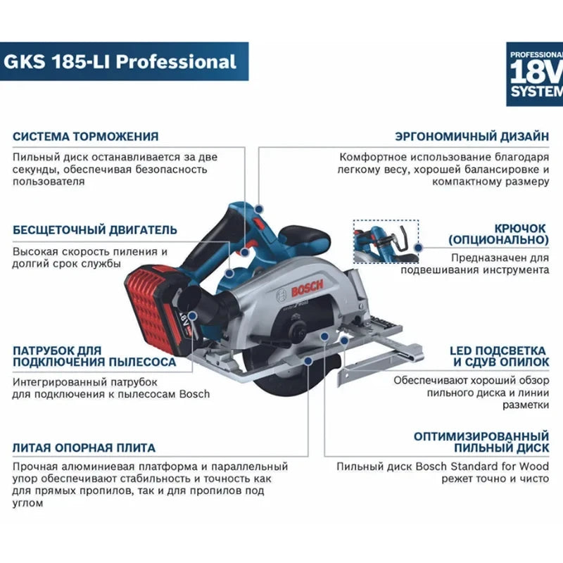 Bosch GKS 185-LI Cordless Circular Saw 18V Portable Woodworking Electric Saw 165mm 5000RPM Power tools