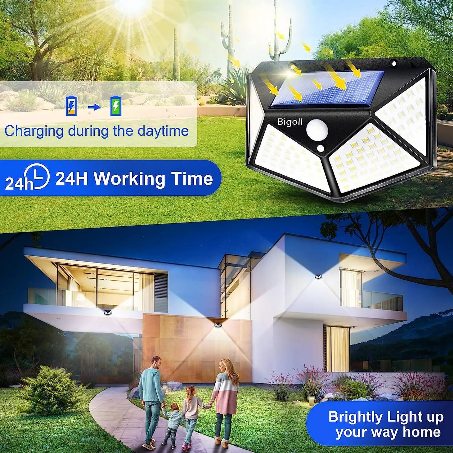 Solar Lights Outdoor 6 Pack, 100LED/3 Modes 270° Lighting Angle Motion Sensor Security Lights, IP65 Waterproof