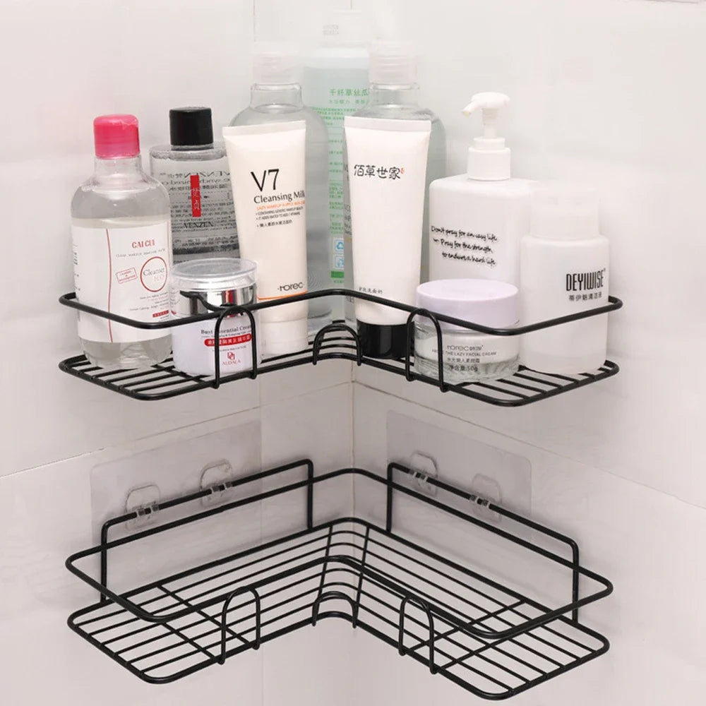 Wall Shelf Kitchen Organizer Shelves Bathroom Shelf Corner Iron Shower Caddy Storage Rack Shampoo Holder Bathroom Accessories