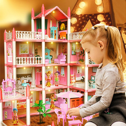 Children Montessori House 3d Assembled Lighting Diy Manual Doll House Villa Set Princess Castle Girl's Puzzle Toy Birthday Gift