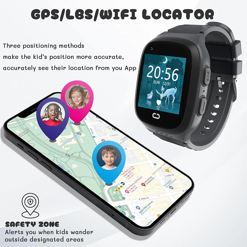 4G Kids Smart Watch Video Call Phone Watch Waterproof Monitor GPS SOS SIM Location Monitor Children Boy Girl Smartwatch Gifts