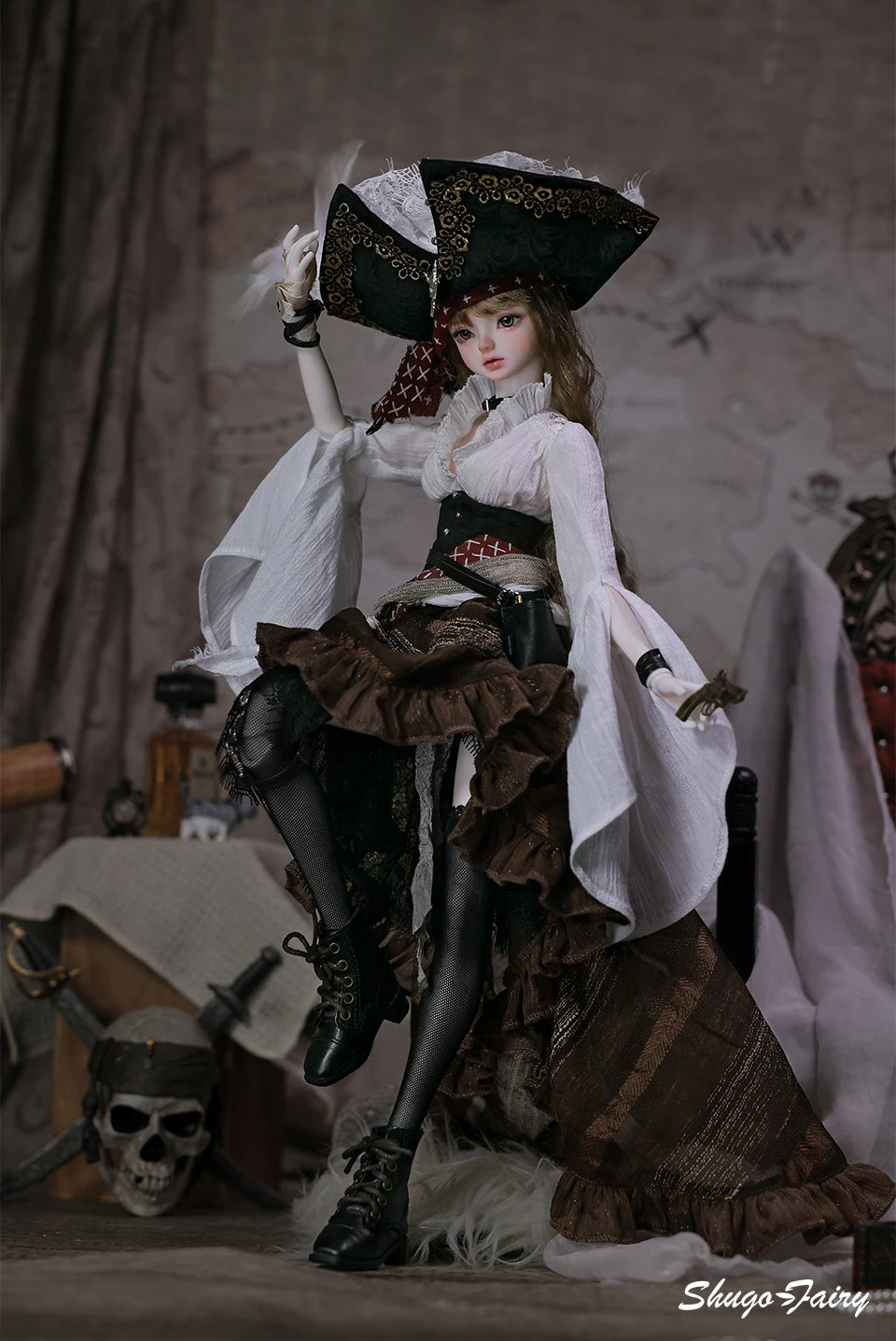 ShugaFairy Lynn Bjd Doll 1/4 Bariy Body  Middle Ages Sea Warrior Pirate Captain Moveable Joints Full Set FashionDoll