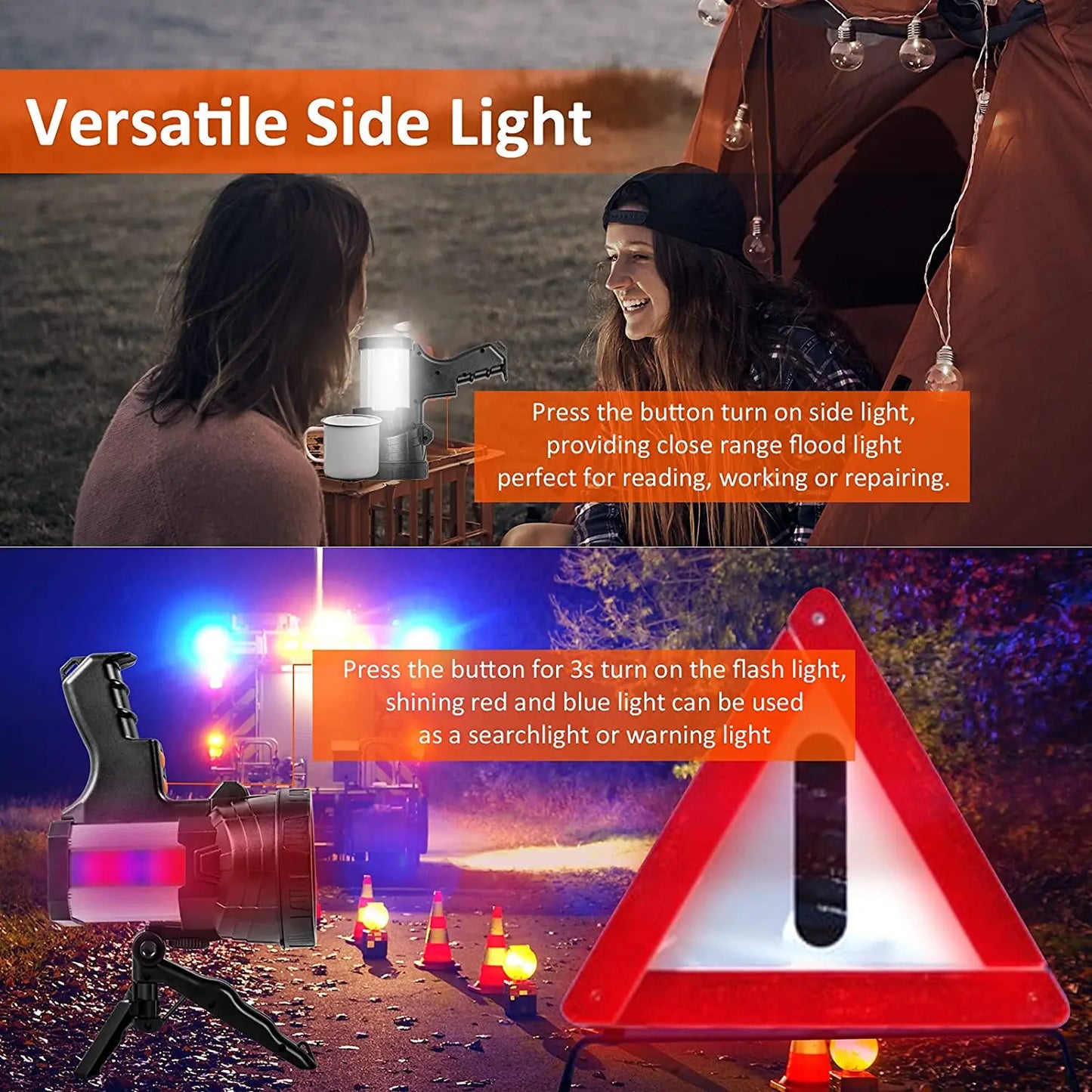 Powerful 10000mAh Power Bank LED Searchlight Super Bright LED Work Light Rechargeable Handheld Flashlight Spotlight Waterproof