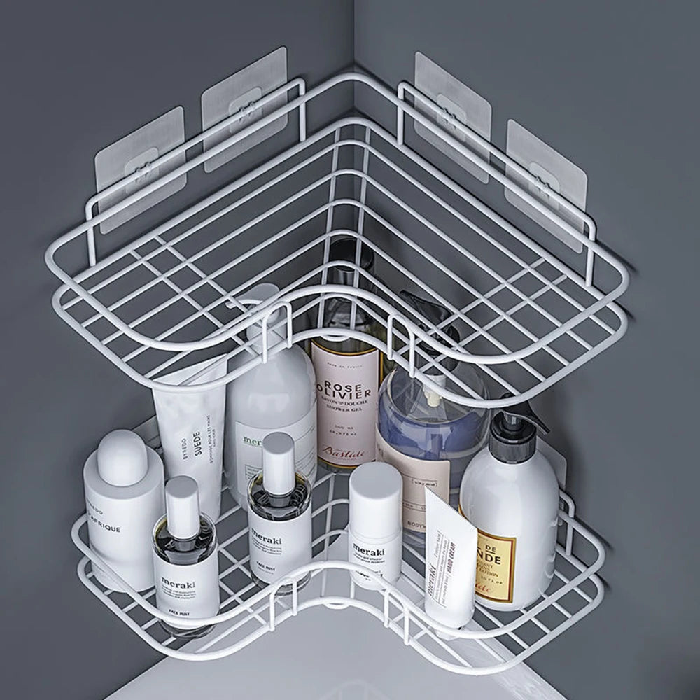 Wall Shelf Kitchen Organizer Shelves Bathroom Shelf Corner Iron Shower Caddy Storage Rack Shampoo Holder Bathroom Accessories