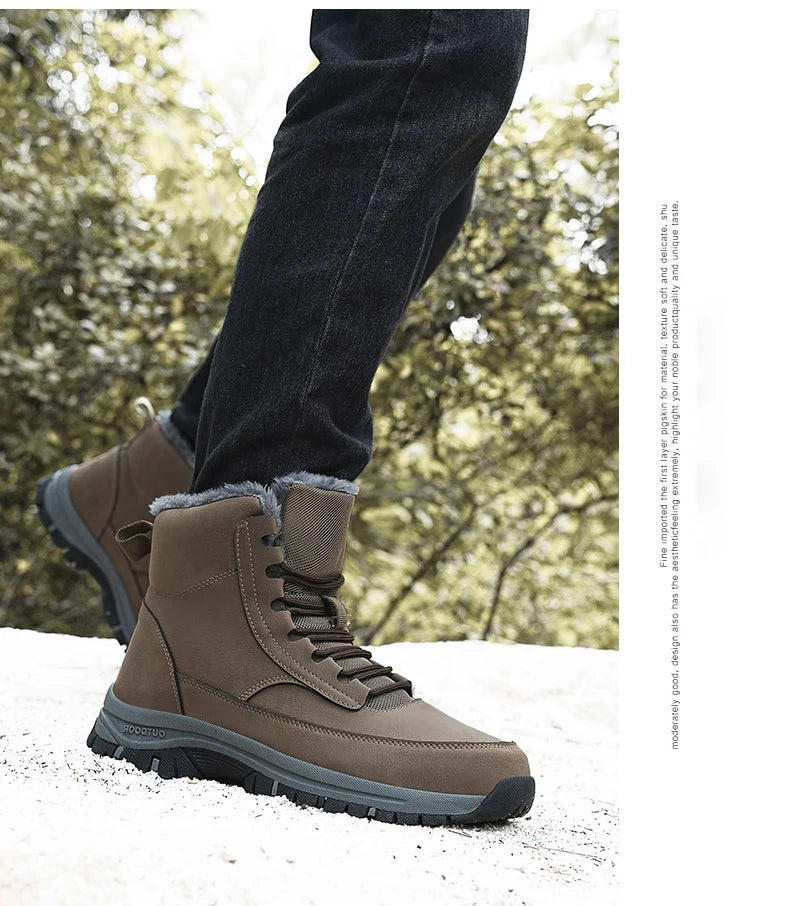 2024 Mens Sneakers Cotton Shoes Winter Plush Trekking Shoe TPR Shoes Non-slip Ankle Boots Waterproof Leather Warm Snow Boots Men