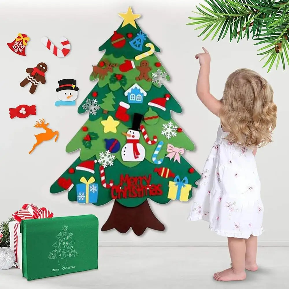 Clearance Sale LED Christmas Tree Wall Hanging DIYS Christmas Felt Tree Set Navidad 2025 Dec Include 21pcs Detachable Ornaments