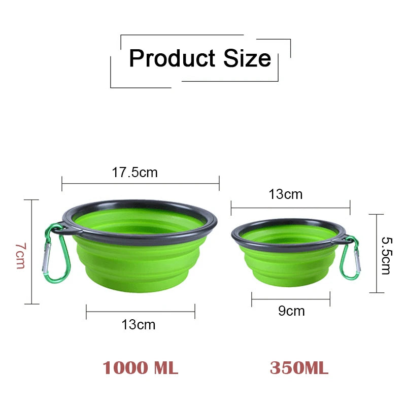 Folding Pet Silicone Dog Food Water Bowl Outdoor Travel Portable Dogs Feeder with Carabiner Puppy Food Container Dog Accessories