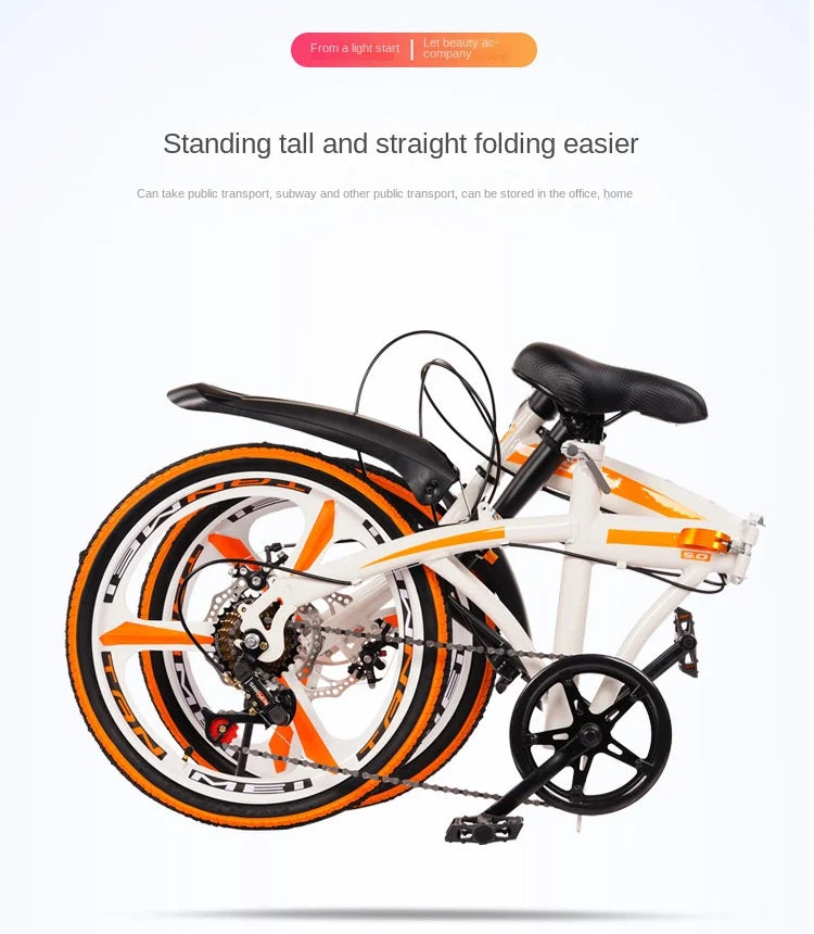 FJ 20 Inch Variable Speed Dual Disc Brake Durable Folding Bicycle For Adult Outdoor Cycling Alloy Integrated Wheel Mountain Bike