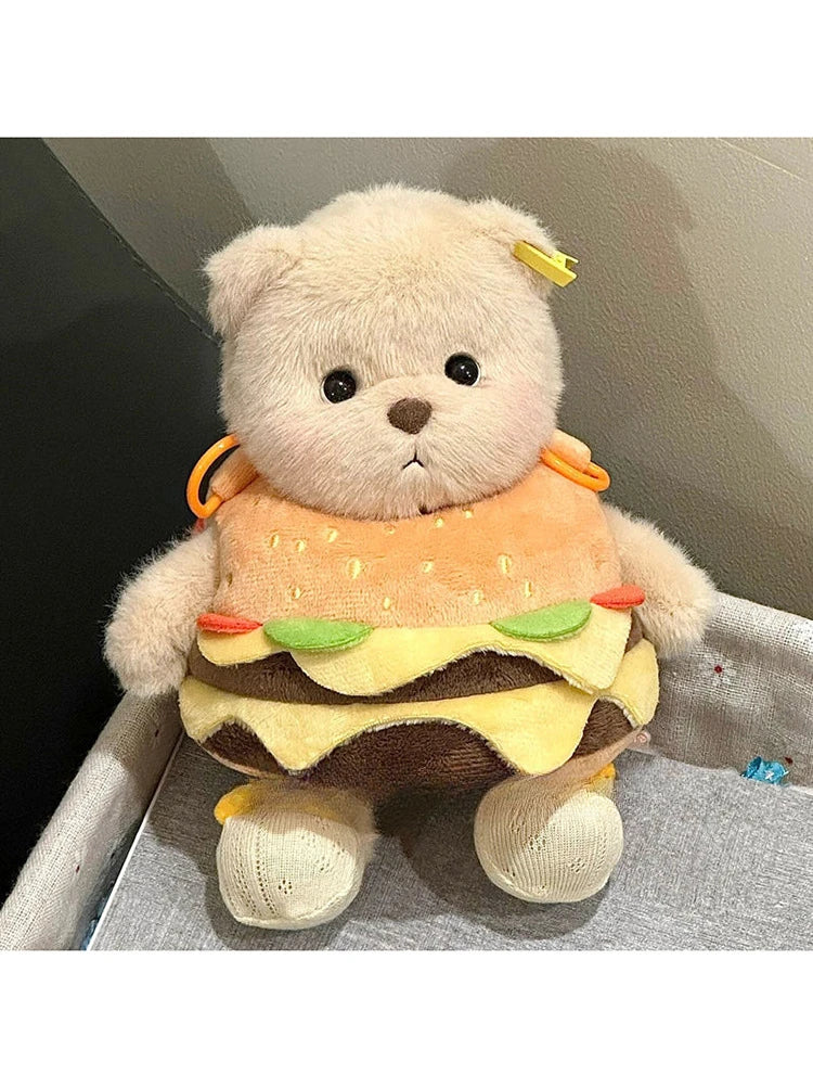 Cute Bear Crossbody Bags for Girls Soft Plush Doll Bear Shoulder Bags Lovely Girls Mini Bags Baby Infant Hamburger Toys Gifts