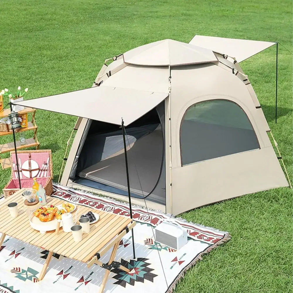 Camping Automatic Tent With Windows Waterproof Pop Up Dome Tent Portable 5-8 Person hexagonal tent with Canopy for camping