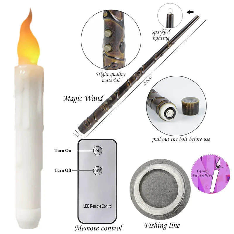 Halloween LED Floating Candles Magic Wand Remote Hanging Operated  Battery Floating Candles Warm Light Decoration