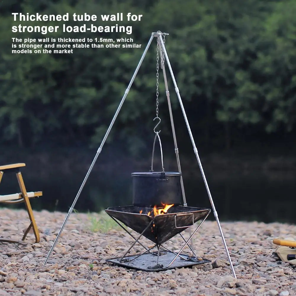 Outdoor Large Bonfire Tripod Portable Camping Campfire Cooking Pot Hanging Triangle Stand Rack Picnic Cooking Grill Tool