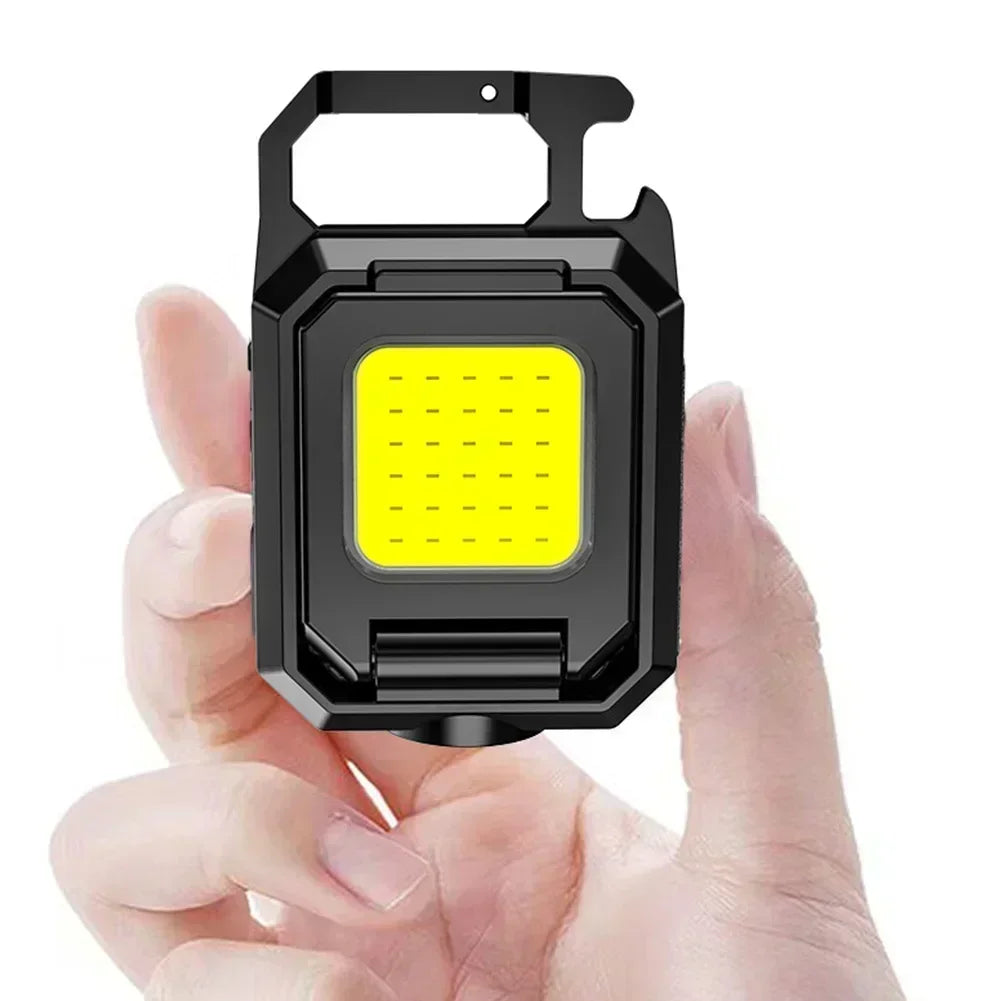 Mini LED Flashlight Keychain Light Double COB Lights USB Rechargeable Work Lights Fishing Lanterna with Magnet Built-in Battery