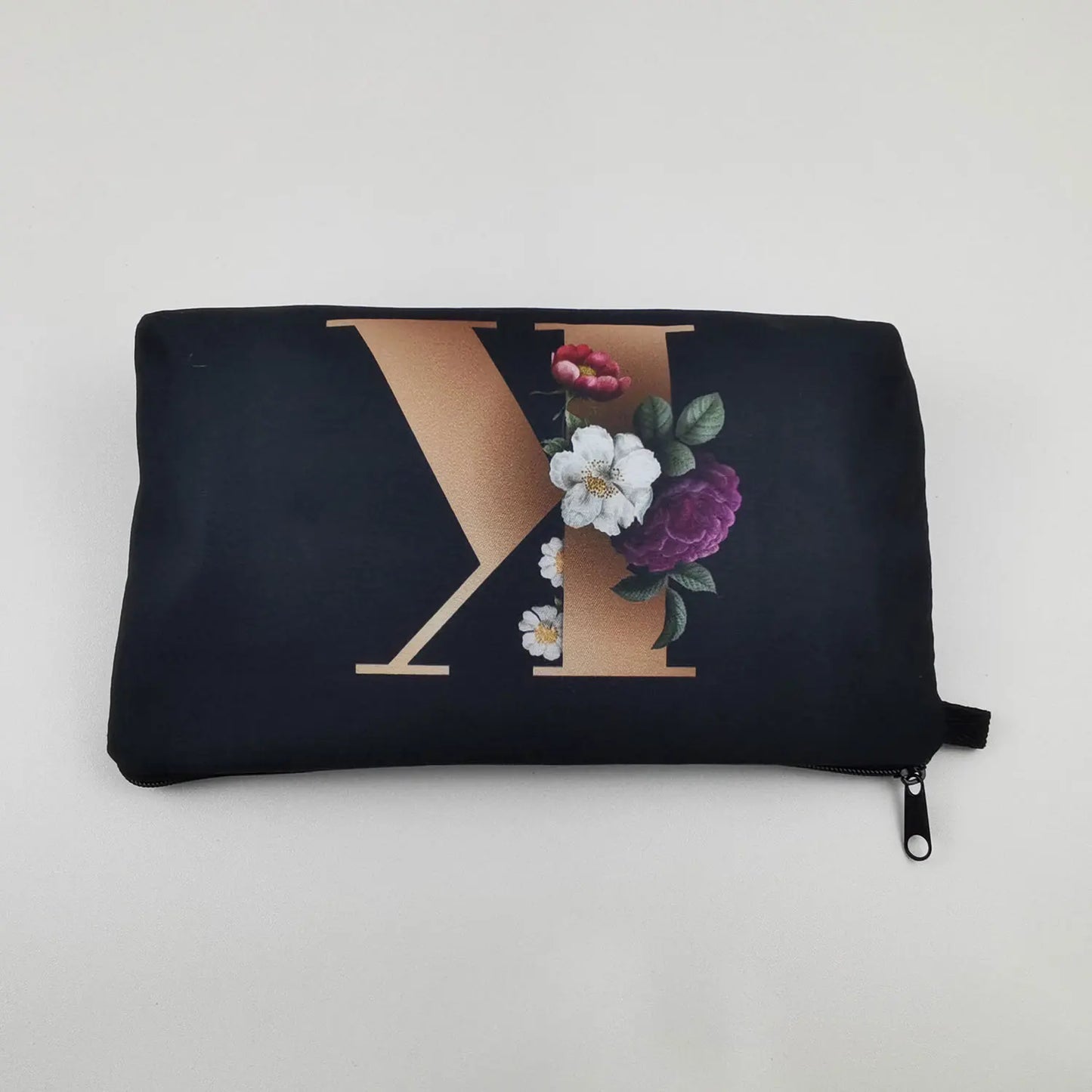 26 Initials Flower Cosmetic Bag A-Z Letter Makeup Bags Women Travel Bridesmaid Gift Ladies Portable Cosmetic Case Beauty Bag