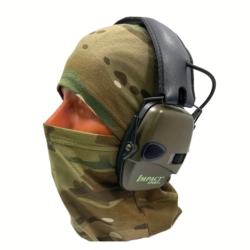 1pc 2024 Tactical Electronic Earmuffs, Outdoor Sports Noise Protection Headphones, Impact Sound Amplification Hearing Guard, Battery Powered (Battery Not Included), Plastic Material, Wired Connection