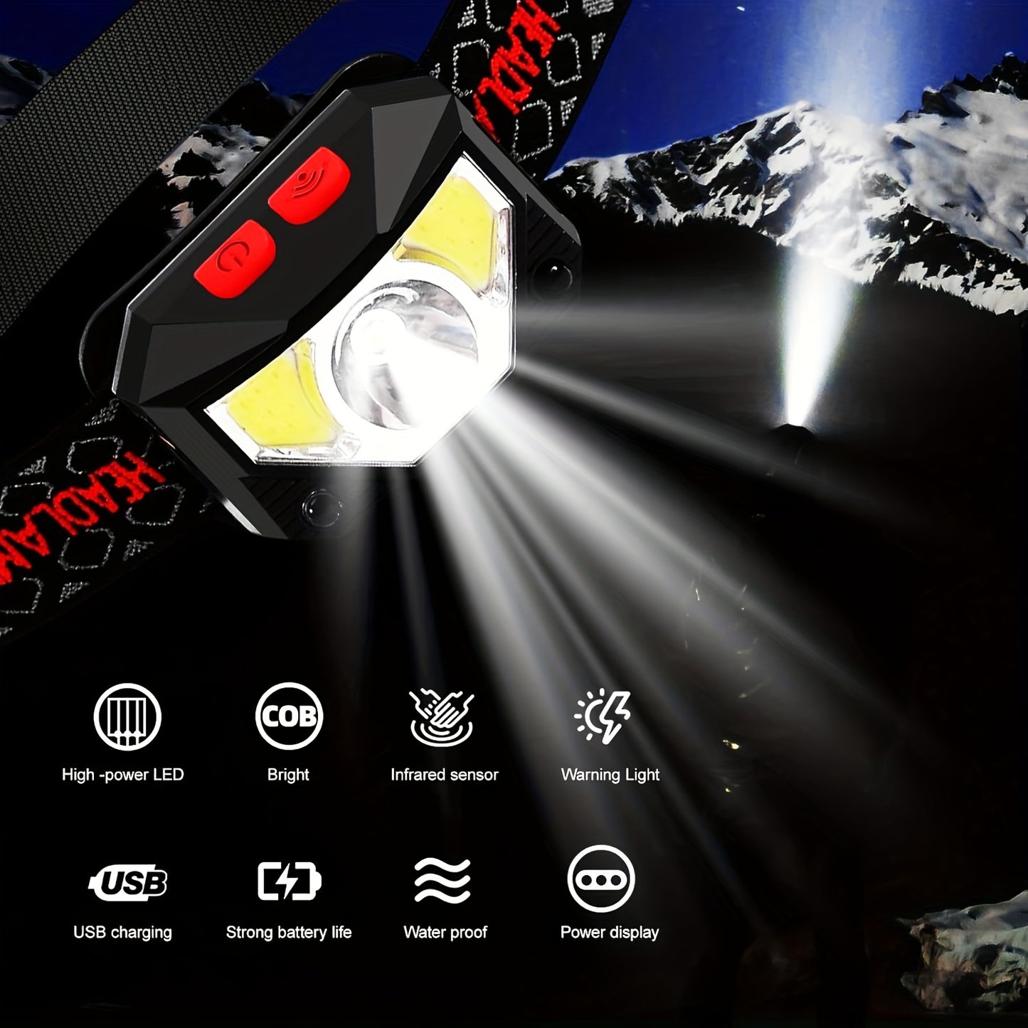 2/1 Pack 1200 Lumens Ultra Bright LED Rechargeable Headlamp With Motion Sensor, Headlight Flashlight, 8 Modes Suitable For Outdoor Camping, Running, Fishing, Emergency Response