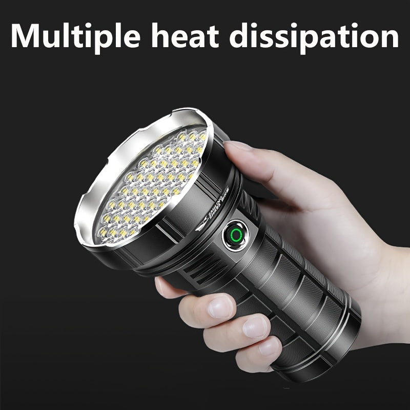 Smiling Shark High-Power LED Flashlight, 3000 Lumens Rechargeable Torch with 55 LEDs, Aluminum Alloy Handheld Spotlight, 6000mAh Battery, USB-C, 5 Modes, 1000m Range, Portable Light for Camping, Emergency, Outdoor