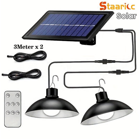 1pc Staaricc Solar-powered Pendant Light With 2 Solar LED Light Bulbs, Suitable For Indoor And Outdoor Use, With Remote Control, Ideal For Wall, Corridor, Shed, Barn, Garage, Garden, And Terrace Lighting