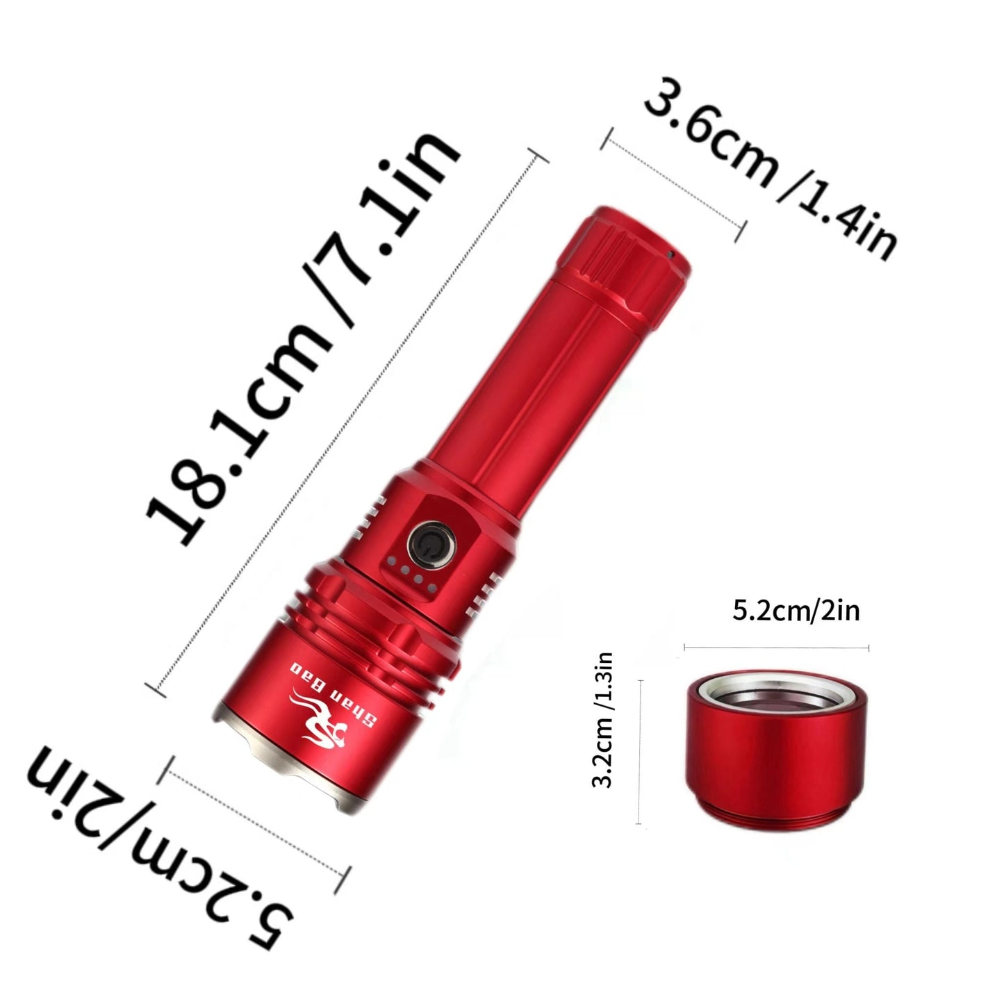 1pc Shan Bao Tactical Flashlight, Rechargeable LED Zoomable Super Bright 3000 Lumen, Aluminum Alloy, Non-Waterproof, Adjustable Beam, USB Charging, Fire Ignition Feature, 1W Source, 500-1000m Range