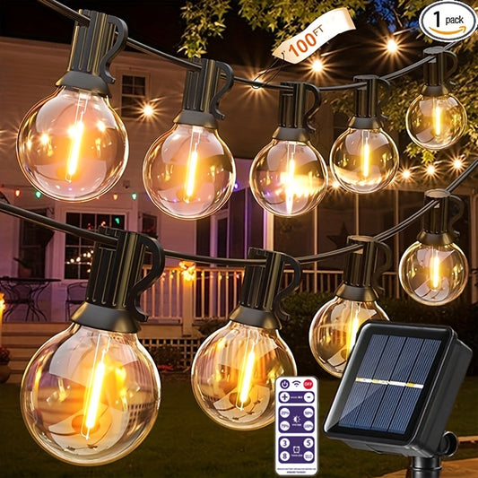 30.48meter Solar String Lights Outdoor With Remote, G40 Globe Solar Patio Lights With 37 LED Shatterproof Bulbs, Multiple Lighting Modes, Remote Control To Adjust Lighting, Dimmable Hanging Lights For Outside Backyard Party,