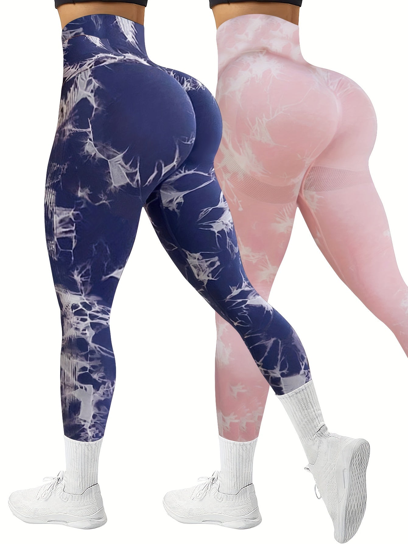 Women's 2-Pack Seamless Tie-Dye High Stretch Sports Yoga Leggings, Athletic Workout Pants, Comfort Fit Activewear for Gym & Home Exercise