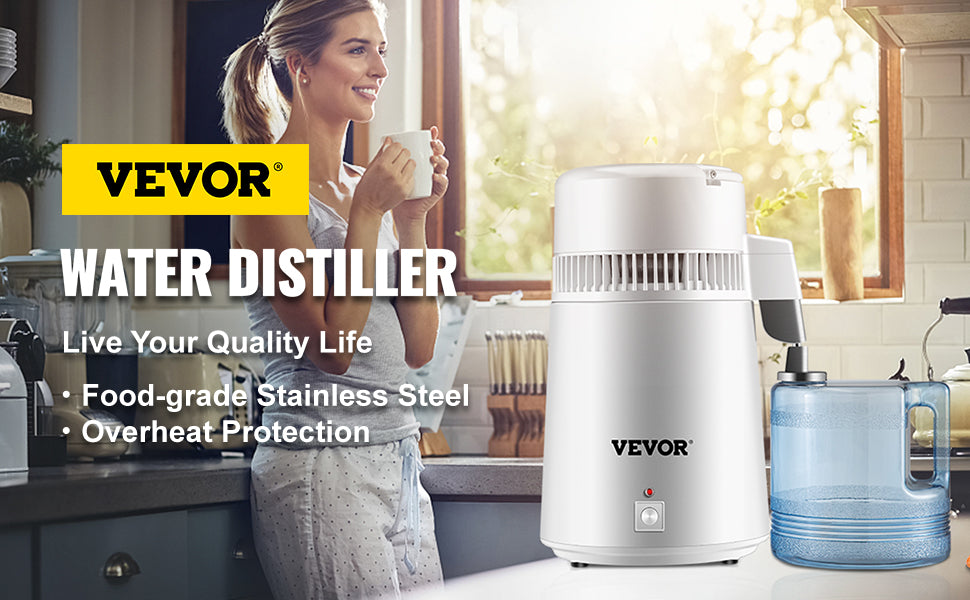 VEVOR 4L Water Distiller Purifier Filter Dispenser Heating Drinking Bottle Softener 304 Stainless Steel for Office Homes