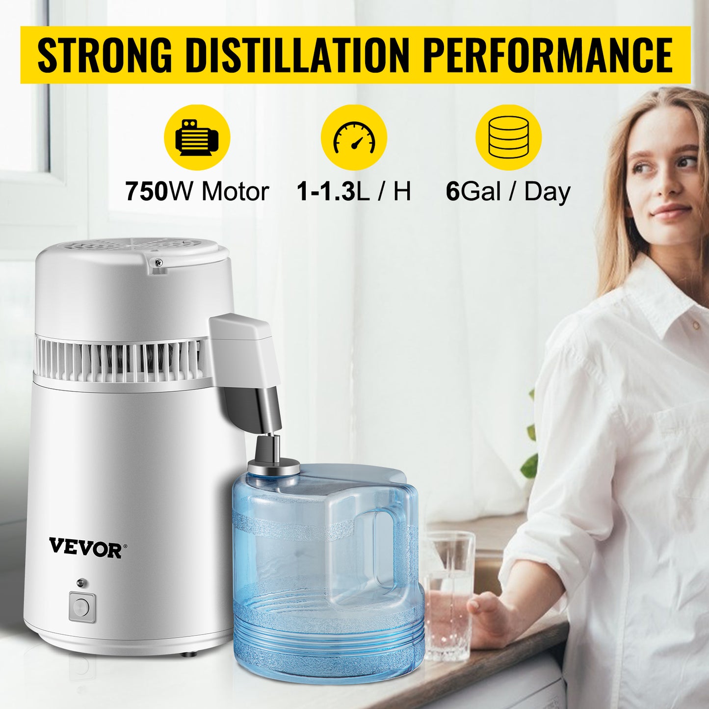 VEVOR 4L Water Distiller Purifier Filter Dispenser Heating Drinking Bottle Softener 304 Stainless Steel for Office Homes