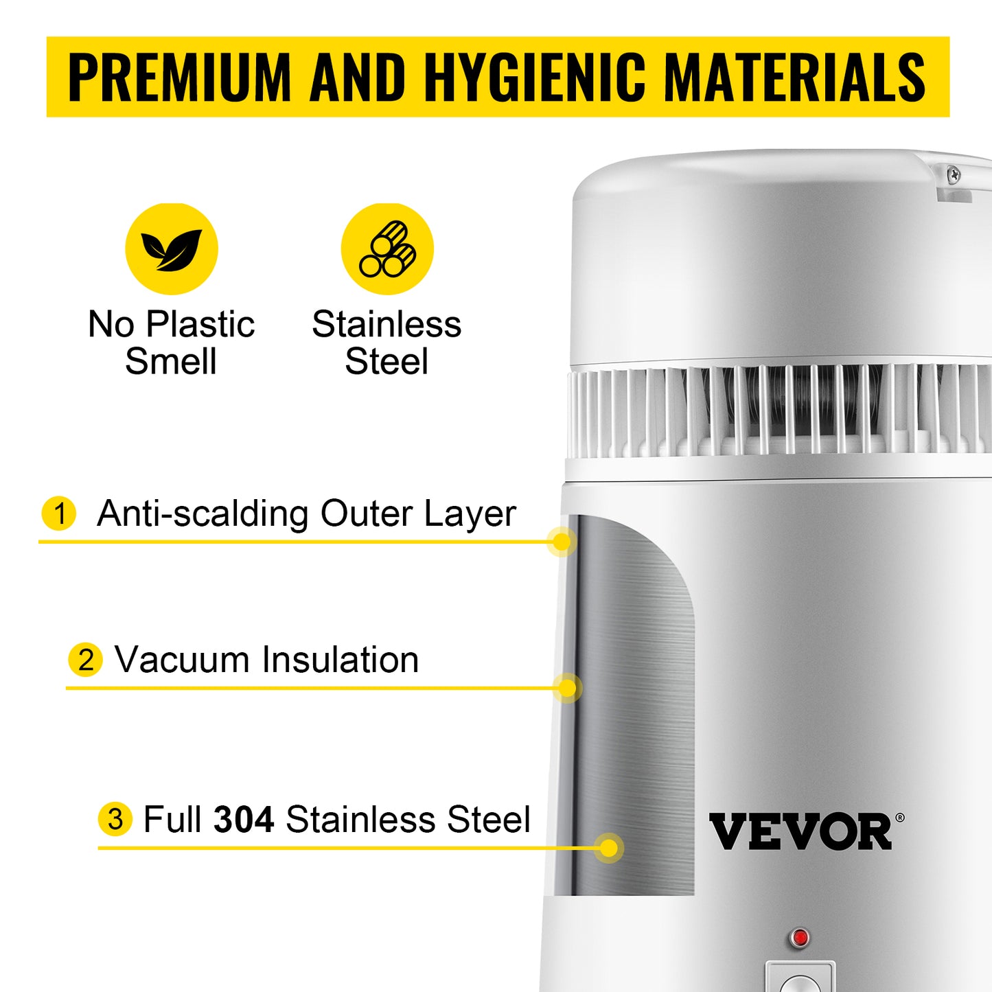 VEVOR 4L Water Distiller Purifier Filter Dispenser Heating Drinking Bottle Softener 304 Stainless Steel for Office Homes